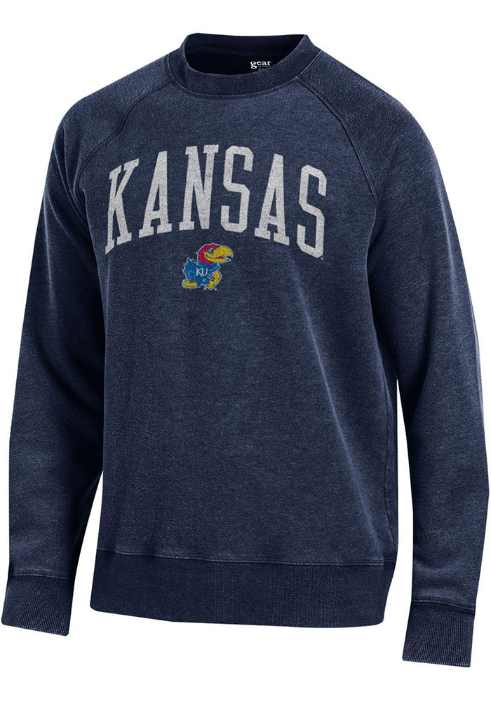 Kansas Jayhawks Mens Navy Blue Outta Town Long Sleeve Crew Sweatshirt