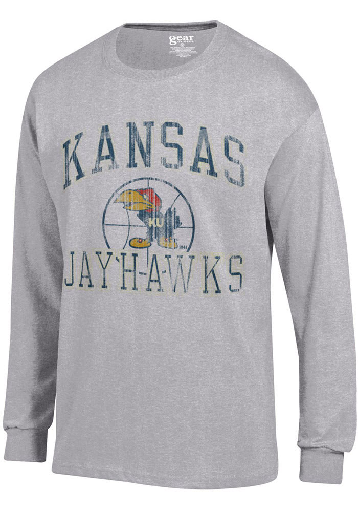 Kansas Jayhawks Grey Basketball Long Sleeve T Shirt