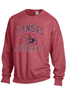 Kansas Jayhawks Mens Red Comfort Wash 41 Basketball Long Sleeve Crew Sweatshirt