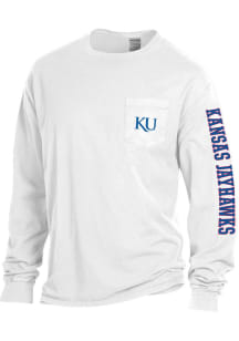 Kansas Jayhawks White Comfort Wash Long Sleeve T Shirt