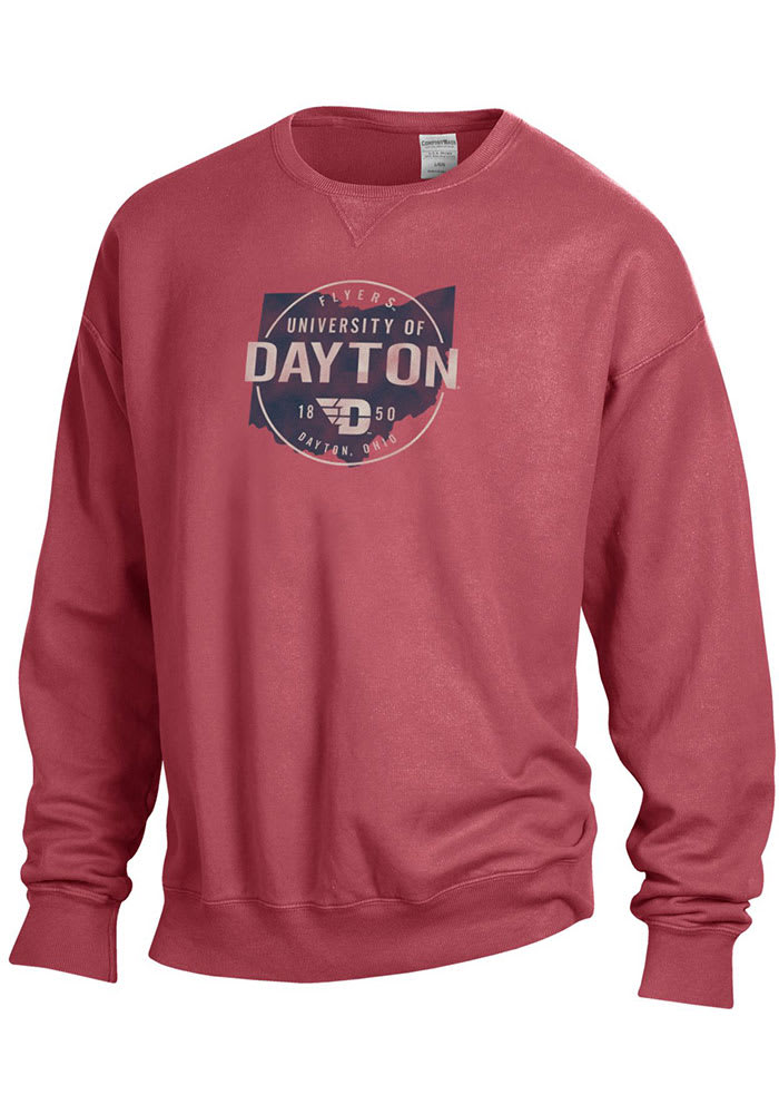 Dayton Flyers Mens Red Comfort Wash Long Sleeve Crew Sweatshirt