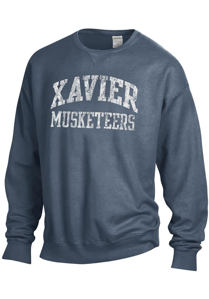 Xavier Musketeers Womens Navy Blue Comfort Wash Crew Sweatshirt