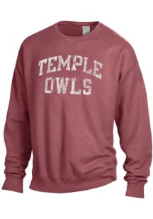 Temple Owls Womens Red Comfort Wash Crew Sweatshirt