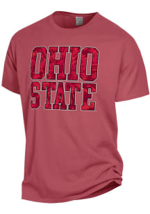 Ohio State Buckeyes Womens Red Comfort Wash Tie Dye Text Short Sleeve T-Shirt