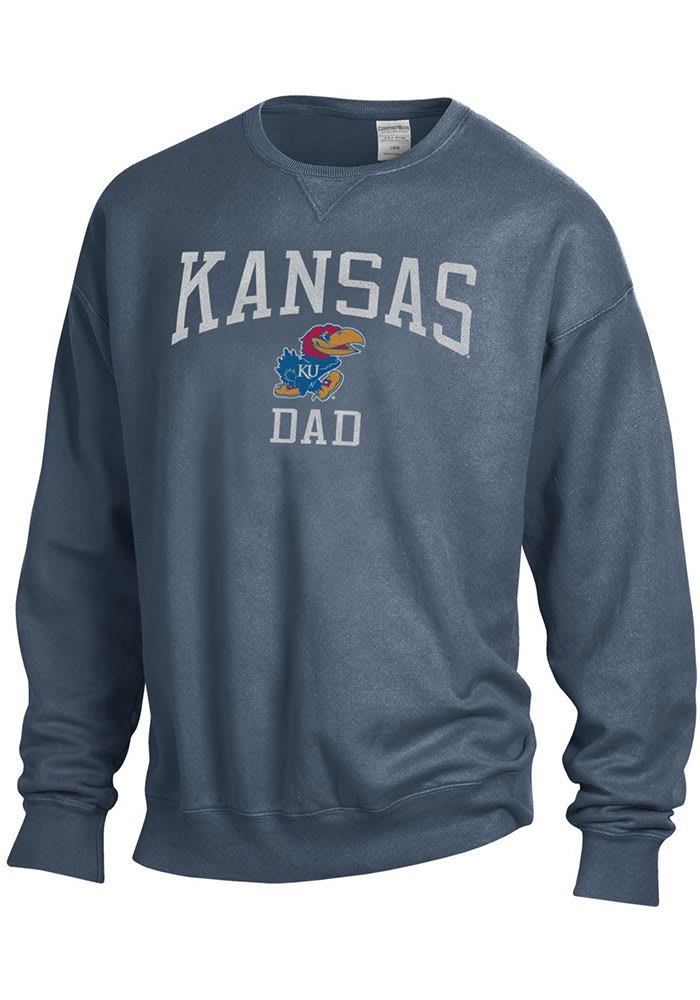 Kansas Jayhawks Mens Navy Blue Comfort Wash Dad Long Sleeve Crew Sweatshirt