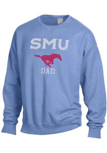 SMU Mustangs Mens Blue Garment Dyed Dad Long Sleeve Crew Sweatshirt
