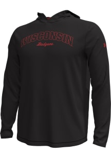 Mens Wisconsin Badgers Black Under Armour Sideline Knockout Hooded Long Sleeve Hoodie