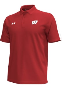 Under Armour Wisconsin Badgers Mens Red Sideline Polo Short Sleeve Polo