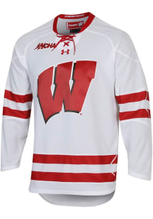 Mens Wisconsin Badgers White Under Armour Hockey Replica Hockey Jersey