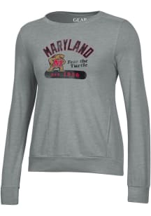 Womens Silver Maryland Terrapins Mascot Crew Sweatshirt