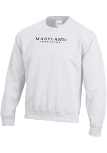 Mens White Maryland Terrapins Arch Name Twill Crew Sweatshirt