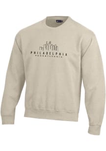 Philadelphia Mens Oatmeal Skyline Long Sleeve Crew Sweatshirt