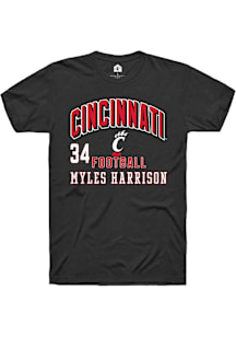 Myles Harrison Cincinnati Bearcats Black Football NIL Arch Logo Short Sleeve Player T Shirt