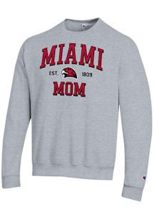 Champion Miami RedHawks Mens Grey EST Date Mom Powerblend Long Sleeve Crew Sweatshirt