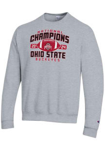 Mens Ohio State Buckeyes Grey Champion 2024 Football National Champion Arch Powerblend Crew Swea..