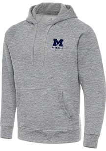 Antigua Michigan Wolverines Mens Grey Victory Baseball Long Sleeve Hoodie