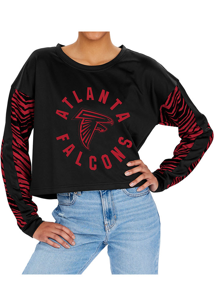 Zubaz Atlanta Falcons Womens Black Zebra Crop Crew Sweatshirt