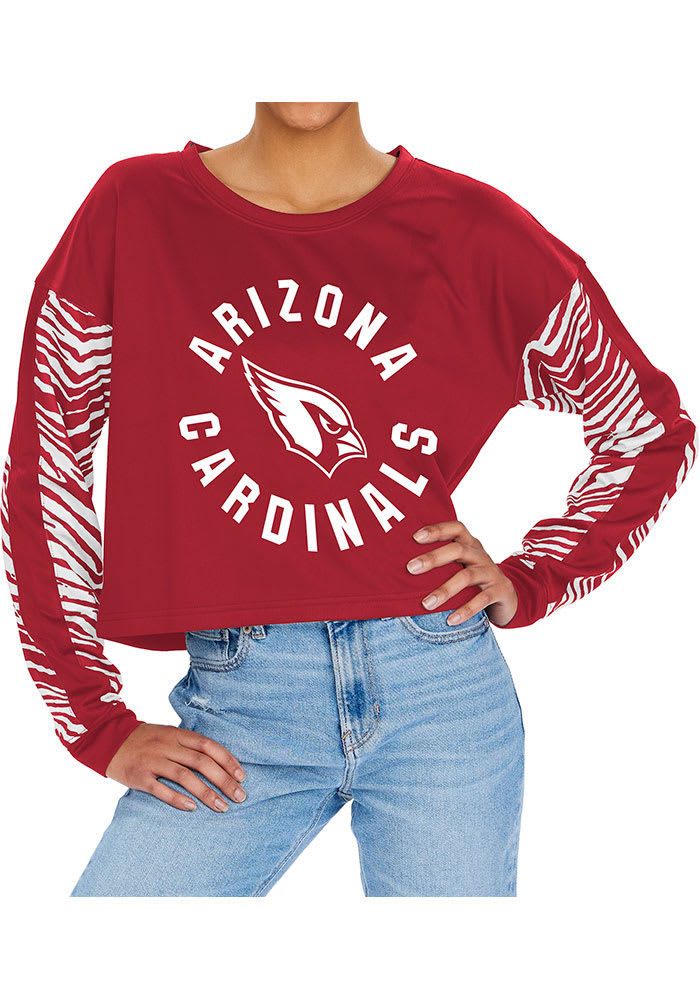 Zubaz Arizona Cardinals Womens Maroon Zebra Crop Crew Sweatshirt