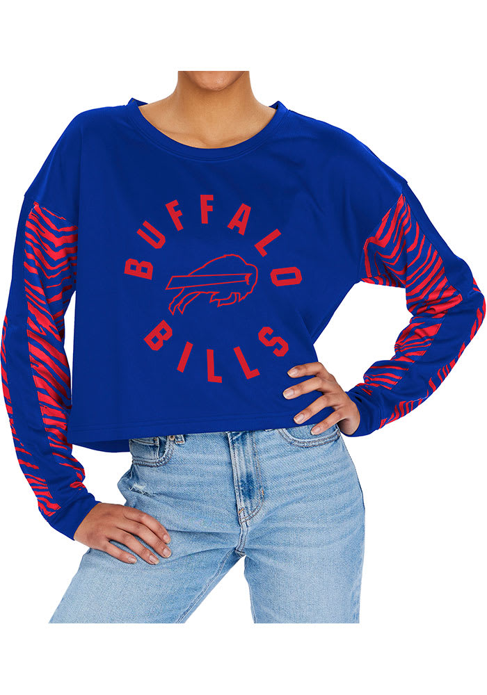 Zubaz Buffalo Bills Womens Blue Zebra Crop Crew Sweatshirt