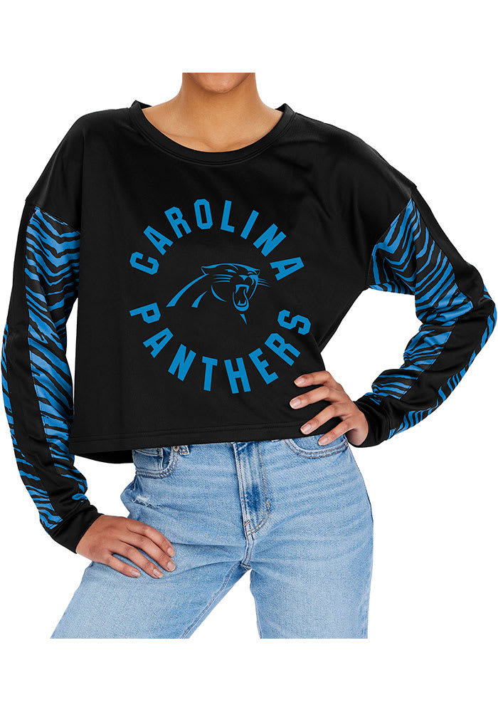 Zubaz Carolina Panthers Womens Black Zebra Crop Crew Sweatshirt