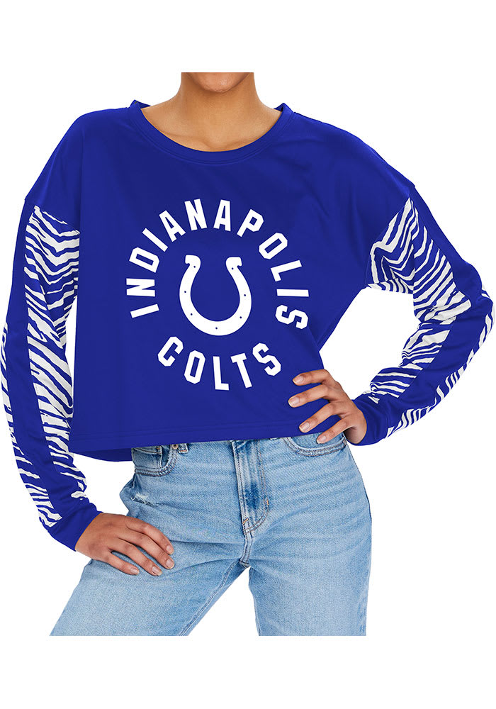 Zubaz Indianapolis Colts Womens Blue Zebra Crop Crew Sweatshirt