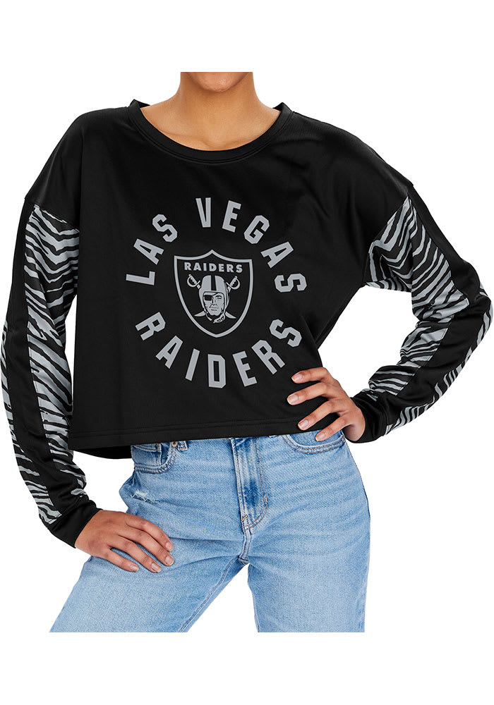 Zubaz Las Vegas Raiders Womens Black Zebra Crop Crew Sweatshirt