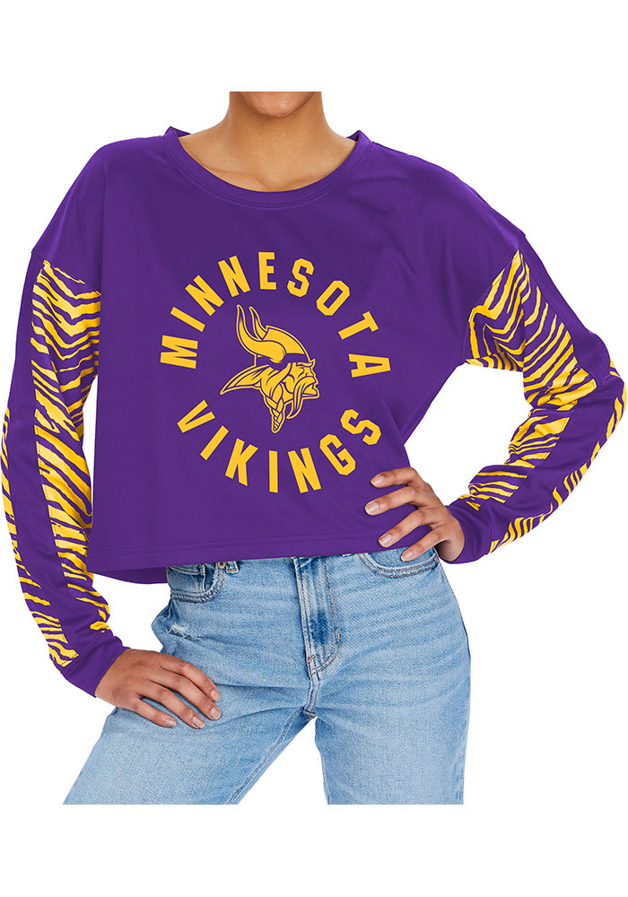 Zubaz Minnesota Vikings Womens Purple Zebra Crop Crew Sweatshirt