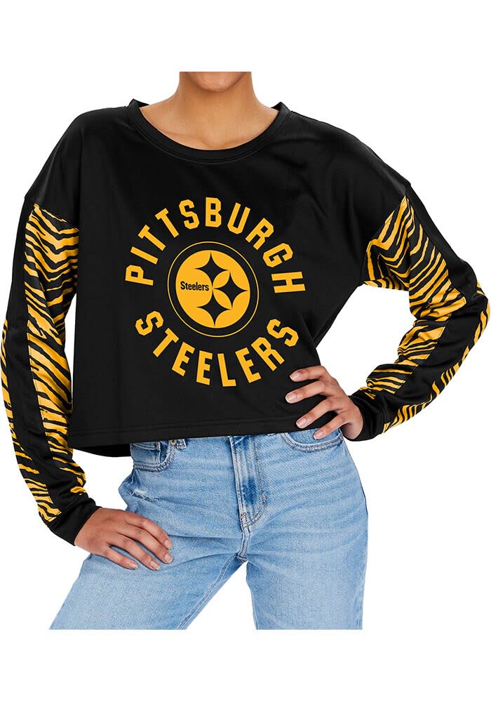 Women's New Era Black Pittsburgh Steelers Crop Long Sleeve T-Shirt