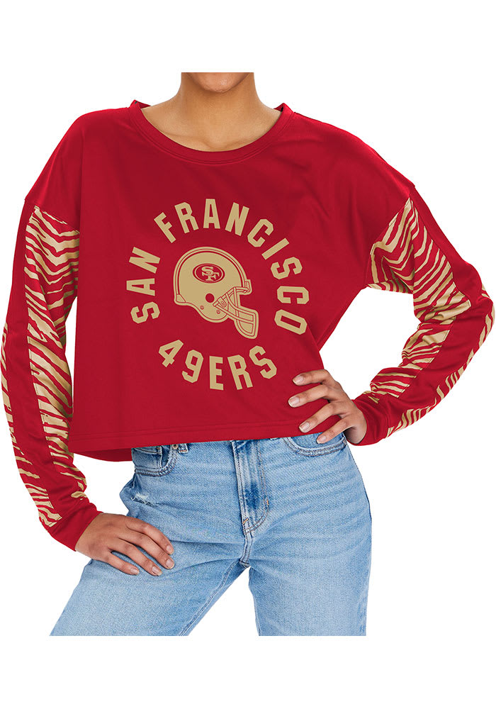 Zubaz San Francisco 49ers Womens Red Zebra Crop Crew Sweatshirt