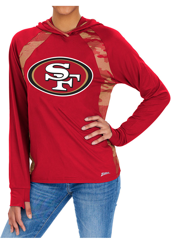 Zubaz San Francisco 49ers Womens Red Camo Elevated Hooded Sweatshirt