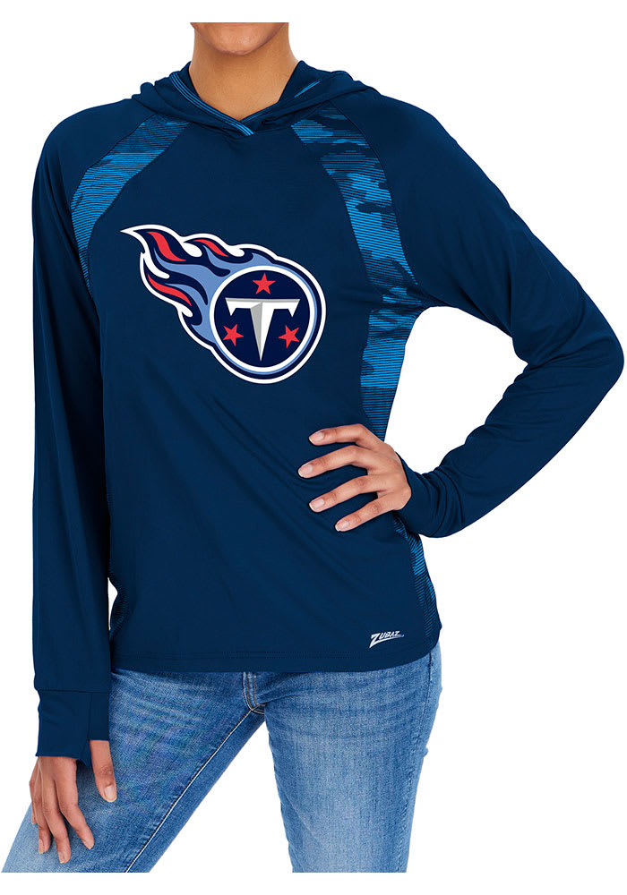 Zubaz Tennessee Titans Womens Navy Blue Camo Elevated Hooded Sweatshirt