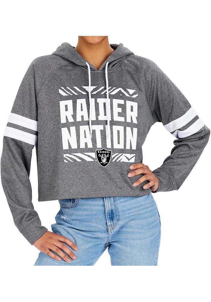 Zubaz Las Vegas Raiders Womens Grey Crop Hooded Sweatshirt