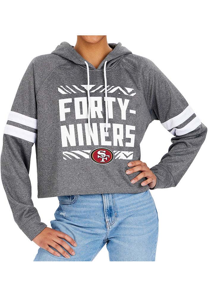 Zubaz San Francisco 49ers Womens Grey Crop Hooded Sweatshirt