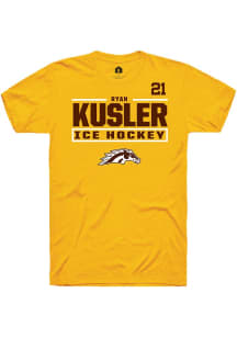 Ryan Kusler Rally Mens Gold Western Michigan Broncos NIL Stacked Box Player T Shirt