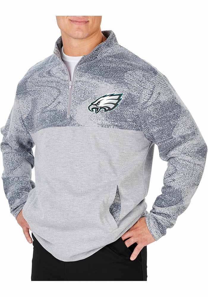 Zubaz Philadelphia Eagles Mens Grey Fleece Long Sleeve 1/4 Zip Pullover