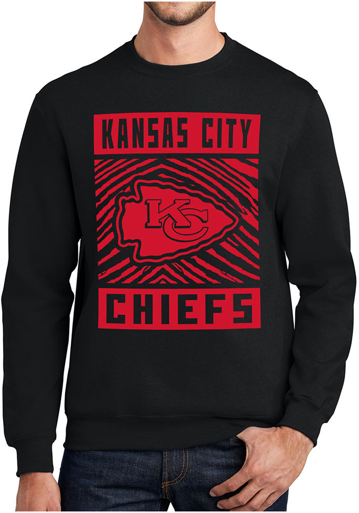 Zubaz Kansas City Chiefs Mens Black Zebra Graphic Long Sleeve Crew Sweatshirt