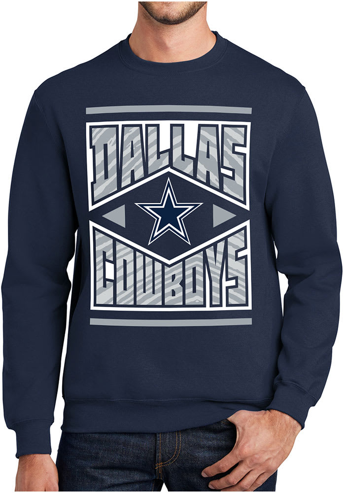 Zubaz Dallas Cowboys Mens Navy Blue DIAMOND BLOCK Long Sleeve Crew Sweatshirt