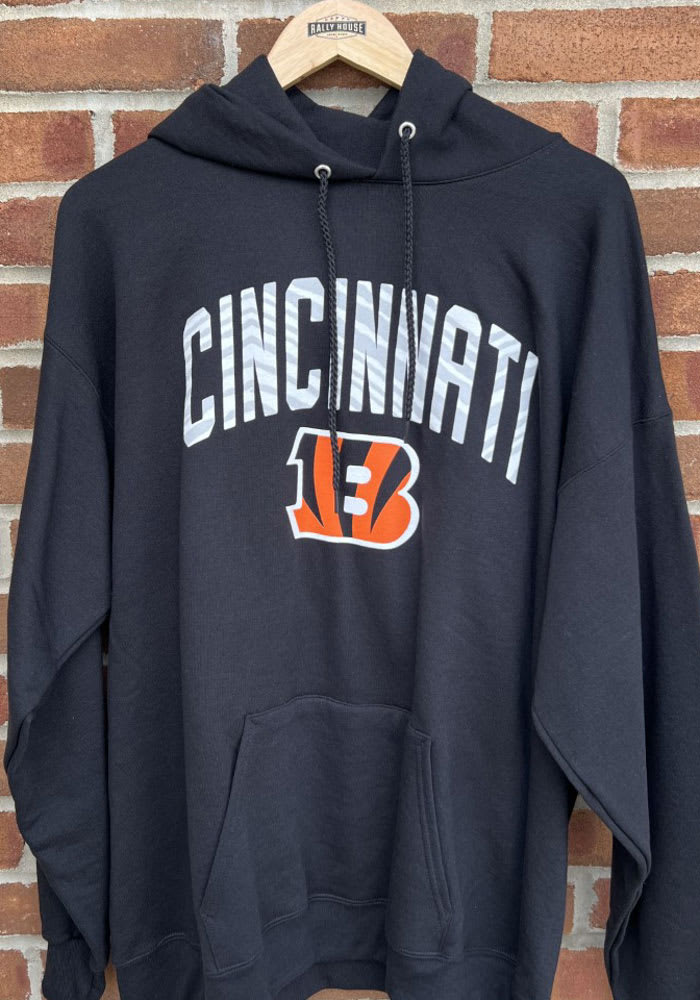 Zubaz Cincinnati Bengals Mens Black ARCHED CITY Long Sleeve Hoodie