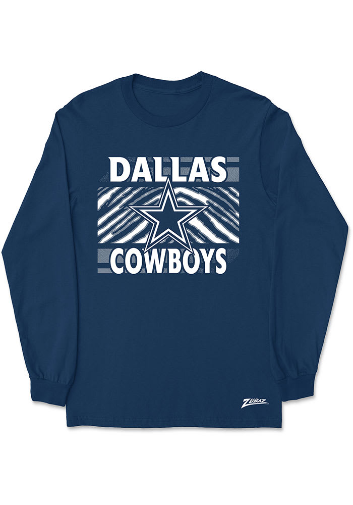 Zubaz Dallas Cowboys Mens Navy Blue Zebra Monotone Long Sleeve Crew  Sweatshirt