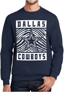 Zubaz Dallas Cowboys Mens Navy Blue Zebra Monotone Long Sleeve Crew Sweatshirt