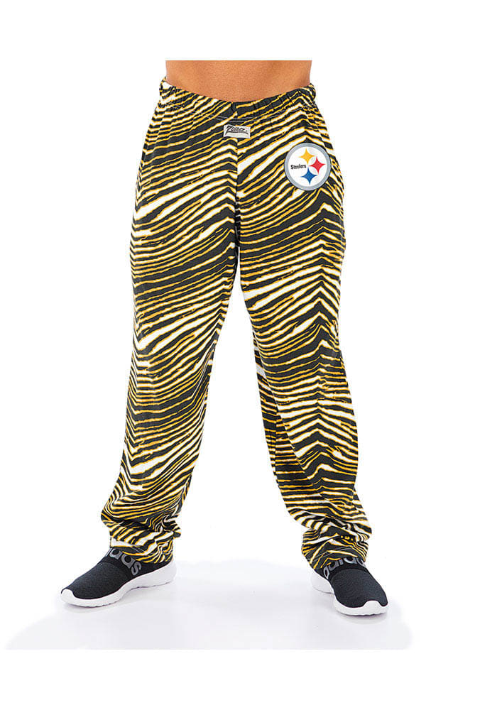 Zubaz Pittsburgh Steelers Mens Black TRADITIONAL ZEBRA Sleep Pants