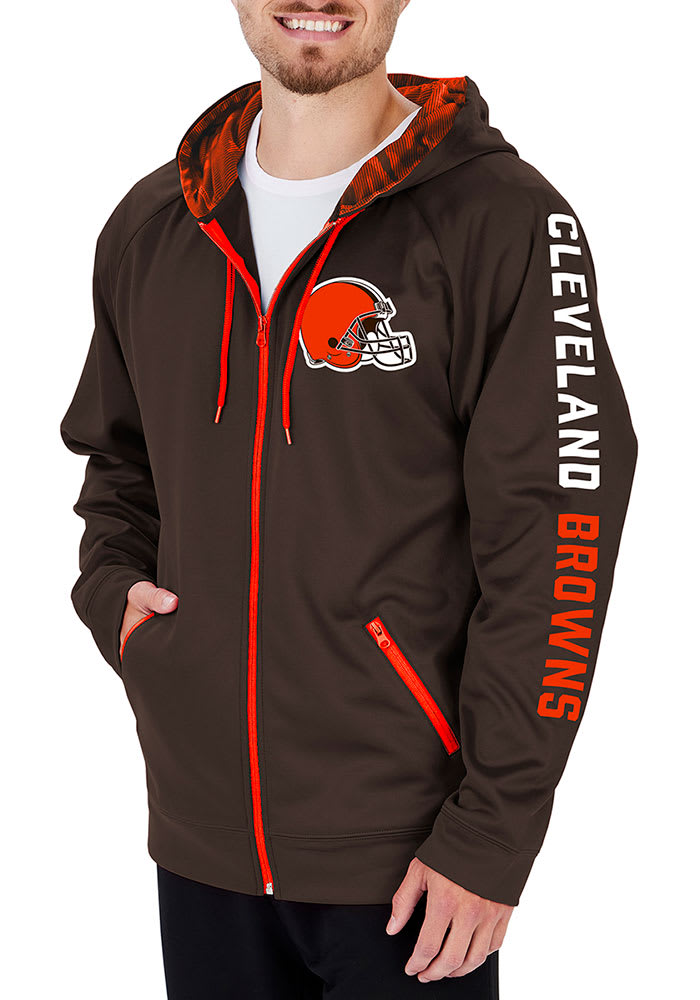 Zubaz Cleveland Browns Mens Brown Solid w/ Camo Long Sleeve Zip