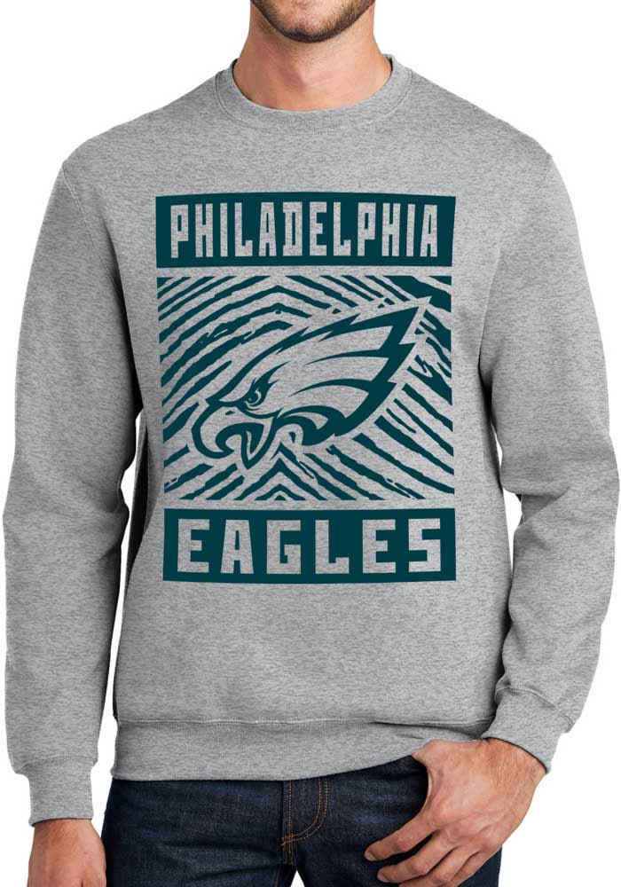 Zubaz Philadelphia Eagles Zebra Monotone Crew Sweatshirt - Grey