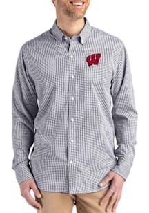 Cutter and Buck Wisconsin Badgers Mens Black Skyline Long Sleeve Dress Shirt