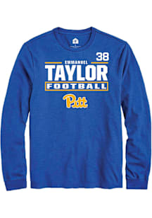 Emmanuel Taylor Pitt Panthers Blue Football NIL Stacked Box Long Sleeve Player T Shirt