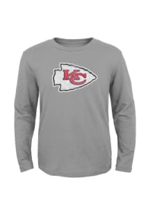 Kansas City Chiefs Youth Grey Distressed Logo Long Sleeve T-Shirt
