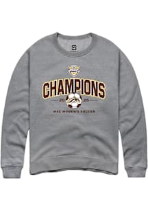Summit Sportswear Western Michigan Broncos Mens Graphite 2025 MAC Soccer Champions Long Sleeve Cre..