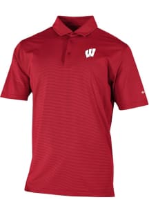 Mens Wisconsin Badgers Red Columbia Heat Seal Double Hit Short Sleeve Polo Shirt