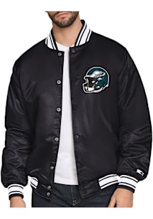 Starter Philadelphia Eagles Mens Black Triangle Satin Varisty Medium Weight Jacket