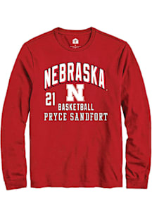 Pryce Sandfort Nebraska Cornhuskers Red NIL Arch Logo Long Sleeve Player T Shirt